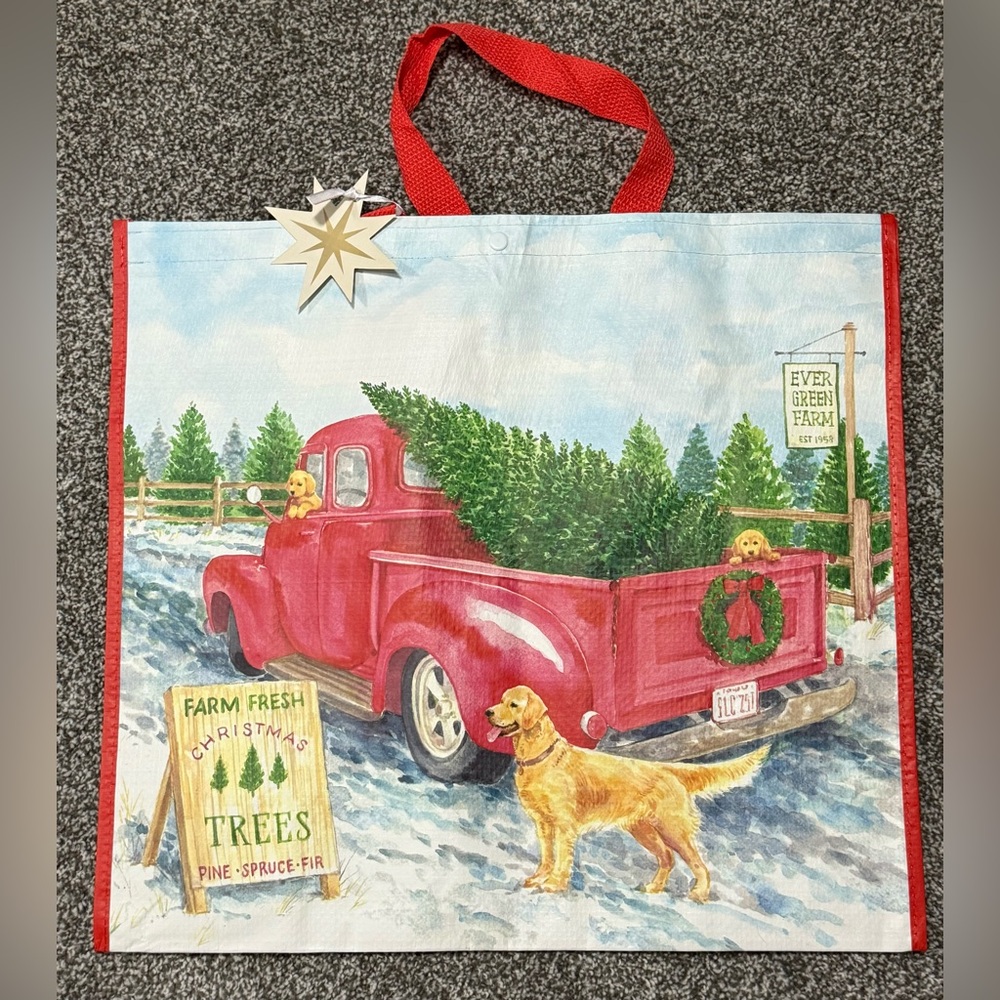 TJMaxx HomeGoods Marshalls Reusable Tote Bag Holiday Theme -Truck Dog Tree